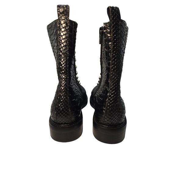Jeffrey Campbell TONETTE Black Snake Embellished Block Chunky Heel Combat Boots - Picture 6 of 9